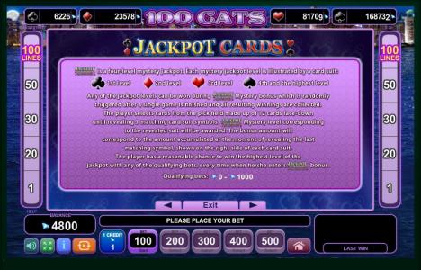 100 Cats Slot Machine Jackpot Cards Information Screen