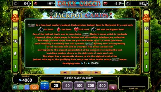 Dark Queen Slot Machine Jackpot Cards Information Scree
