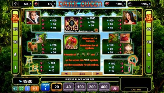 Dark Queen Slot Machine Paytable Screen