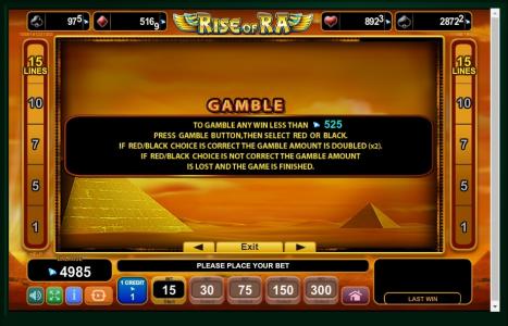 Rise Of Ra Slot Machine Gamble Information Screen