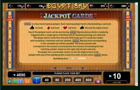 Egypt Sky Slot Machine Jackpot Cards Information Screen