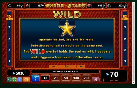 Extra Stars Slot Machine Wild Symbol Screen