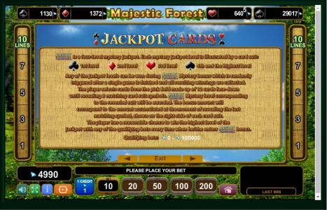 Majestic Forest Slot Machine Jackpot Cards Information Screen