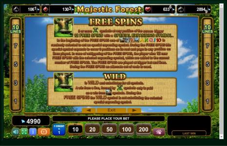 Majestic Forest Slot Machine Free Spins Bonus and Wild Screen