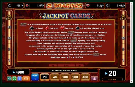 2 Dragons Slot Machine Jackpot Cards Information Screen