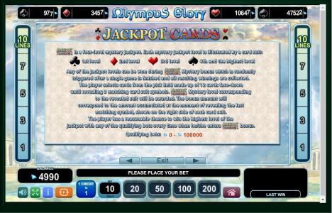 Olympus Glory Slot Machine Jackpot Cards Information Screen