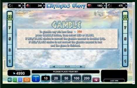 Olympus Glory Slot Machine Gamble Information Screen