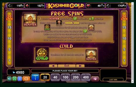 Kashmir Gold Slot Machine Free Spins Bonus Screen
