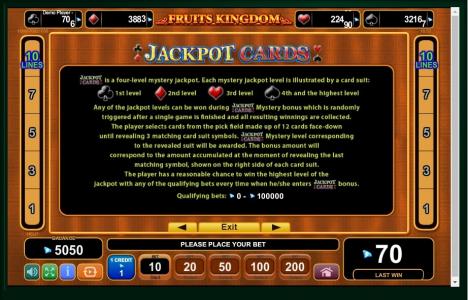 Fruits Kingdom Slot Machine Jackpot Cards Information Screen
