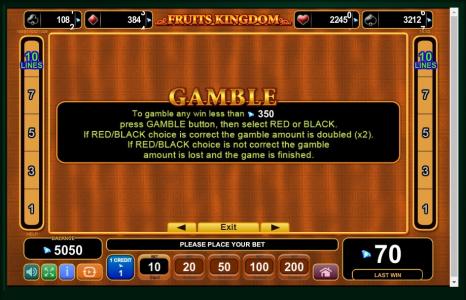 Fruits Kingdom Slot Machine Gamble Information Screen