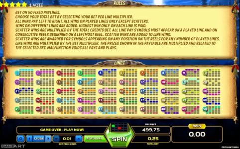 Wolf Quest Slot Machine Paylines Screen