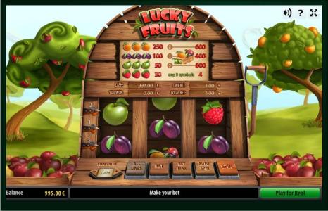 Lucky Fruits Slot Machine Paytable Screen