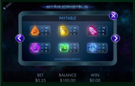 Star Crystals Slot Machine Paytable Screen