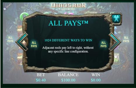 Dinosaur Adventure Slot Machine All Pays Information Screen