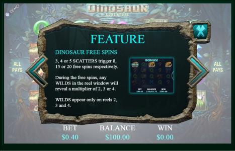 Dinosaur Adventure Slot Machine Wild Symbol Screen