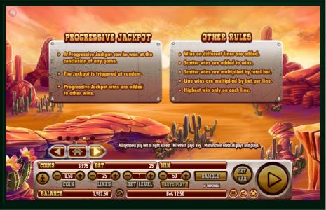 Coyote Crash Slot Machine - Progressive Jackpot and Other Rules Screen
