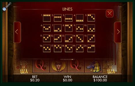Gods Of Giza Slot Machine Paylines Screen