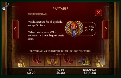 Gods Of Giza Slot Machine Wild Symbol Screen