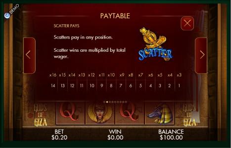 Gods Of Giza Slot Machine Scatter Awards Screen