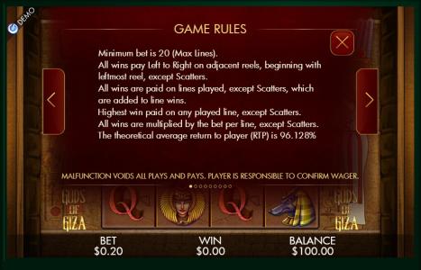 \Gods Of Giza Slot Machine Game Rules Screen