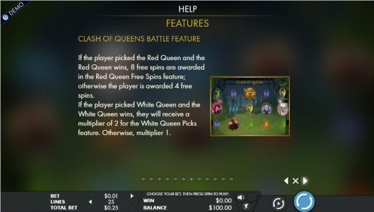 Clash of Queens Slot Machine Clash of Queens Battle Feature Information Screen