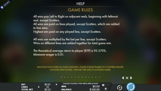 Clash of Queens Slot Machine Game Rules Screen