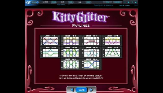 Kitty Glitter Slot Machine Paylines Screen