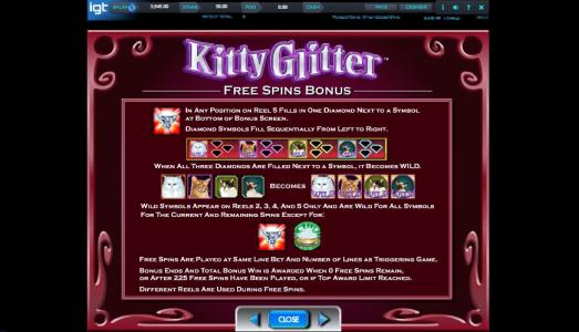 Kitty Glitter Slot Machine Free Spins Bonus Screen
