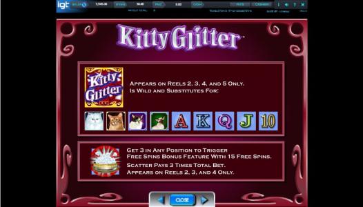 Kitty Glitter Slot Machine Scatter Awards and Wild Symbol Screen