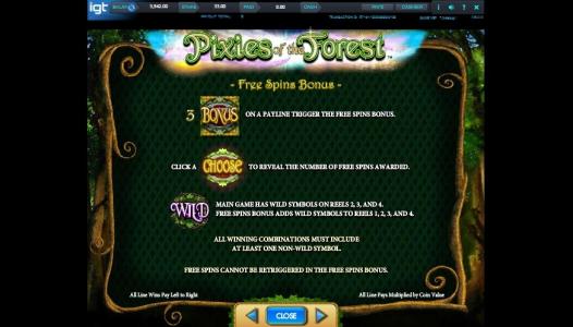 Pixies of the Forest Slot Machine Free Spins Bonus Screen
