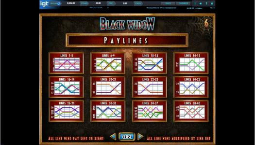 Black Widow Slot Machine Paylines Screen