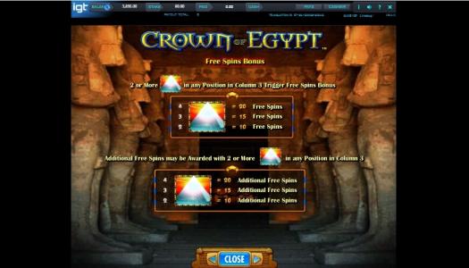 Crown of Egypt Slot Machine Free Spins Bonus Screen