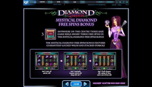 Diamond Queen Slot Machine Paytable Screen