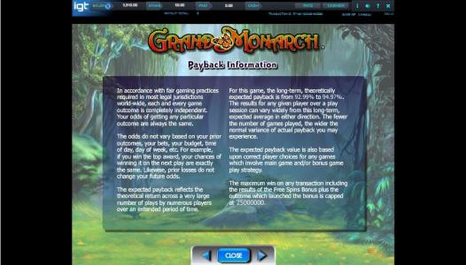 Grand Monarch Slot Machine Playback Information Screen