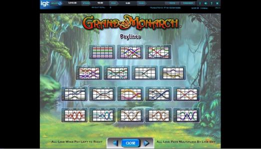 Grand Monarch Slot Machine Paylines Screen