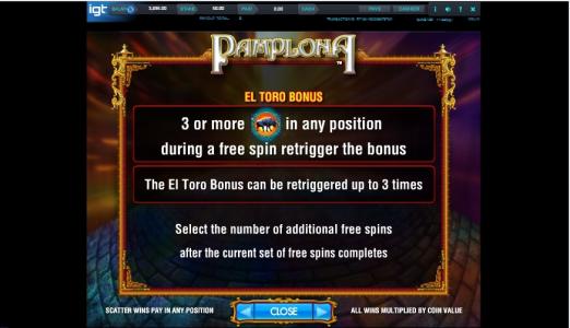 Pamplona Slot Machine Free Spins Bonus Screen
