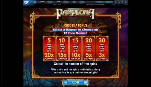 Pamplona Slot Machine Free Spins Bonus Screen