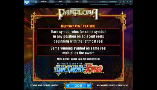 Pamplona Slot Machine MultiWay Xtra™ Feature Screen