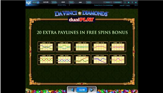 Da Vinci Diamonds Dual Play Slot Machine Paylines Screen