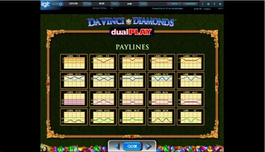 Da Vinci Diamonds Dual Play Slot Machine Paylines Screen