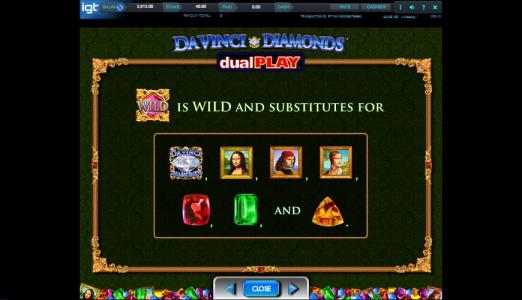 Da Vinci Diamonds Dual Play Slot Machine Paytable Screen