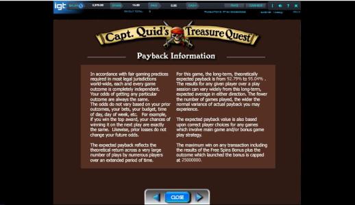 Capt Quids Treasure Quest Slot Machine Playback Information Screen