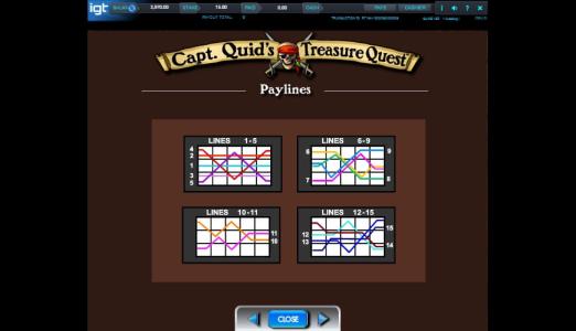 Capt Quids Treasure Quest Slot Machine Paylines Screen