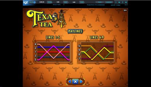 Texas Tea Slot Machine Paylines Screen