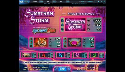 Sumatran Storm Slot Machine Paytable Screen