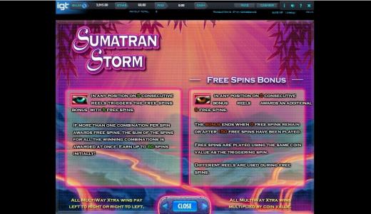 Sumatran Storm Slot Machine Free Spins Bonus Screen
