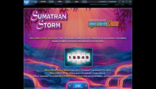 Sumatran Storm Slot Machine - MultiWay Xtra™ Feature Screen