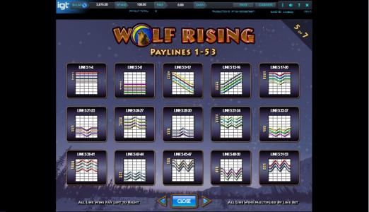 Wolf Rising Slot Machine Paylines Screen