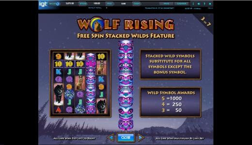 Wolf Rising Slot Machine Scatter Awards and Wild Symbol Screen