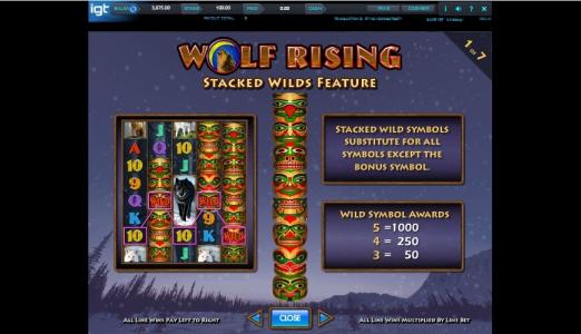 Wolf Rising Slot Machine Scatter Awards and Wild Symbol Screen